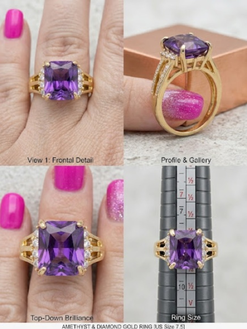 Source Unknown Gold Ring with Deep Purple Amethyst and Diamond Accents